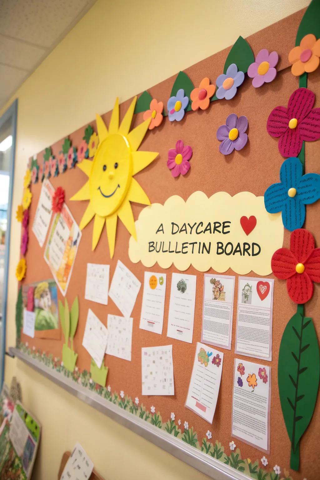 Green Thumb Garden bulletin board displaying floral and vegetable decorations.