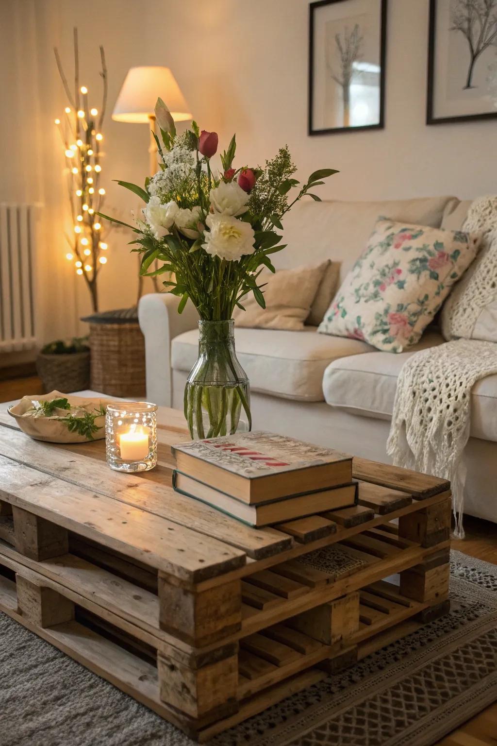 Merge elegance and functionality with a pallet coffee table.