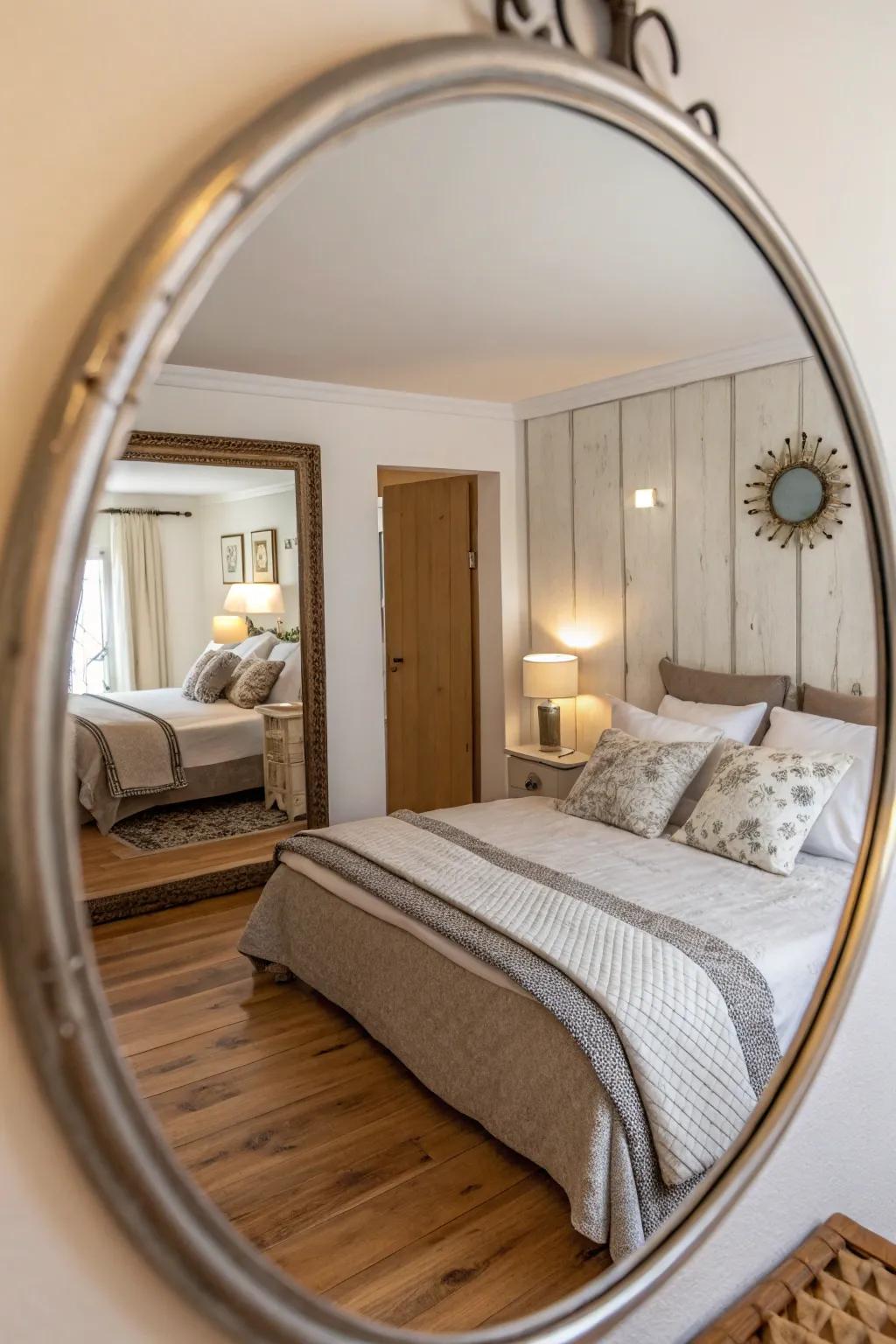 Mirrors brighten the space and add dimension to your bedroom decor.