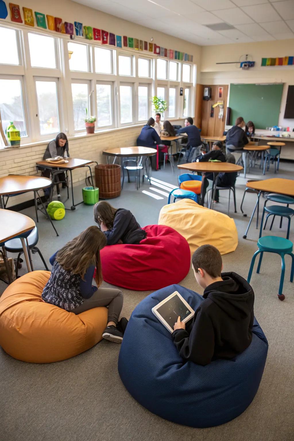 Flexible seating options cater to different learning preferences.