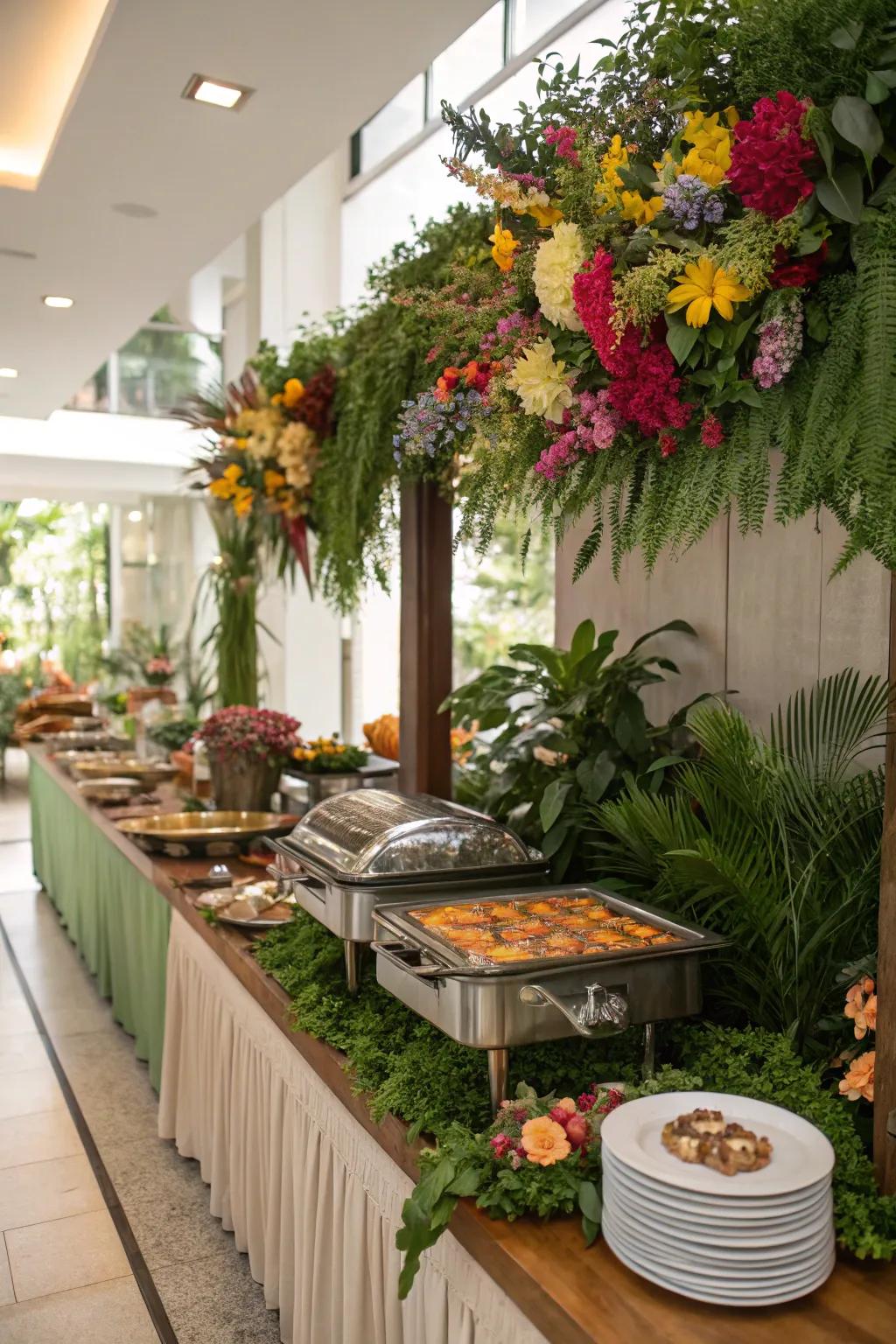 Lively greenery and blooms rejuvenate this buffet arrangement.