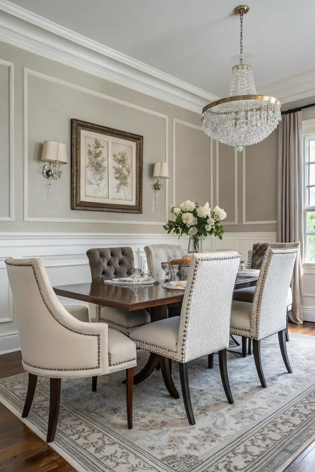 The monochromatic paint scheme emphasizes the chair rail beautifully.