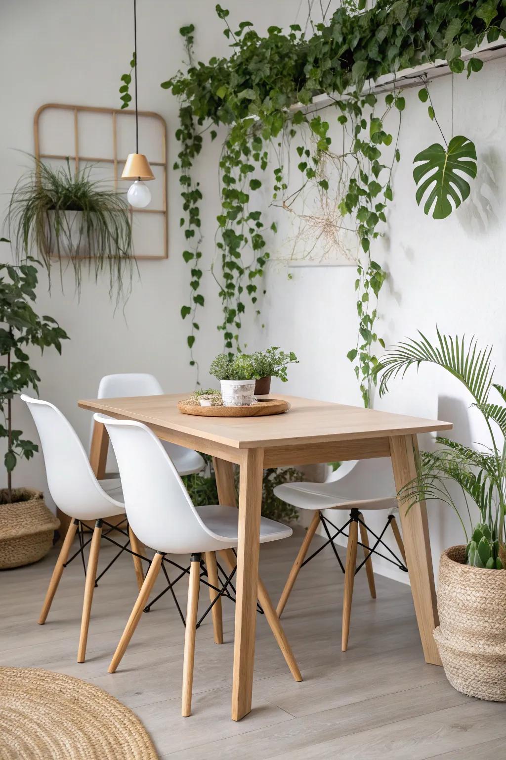 Pale wood stain creates a minimalist, airy vibe.