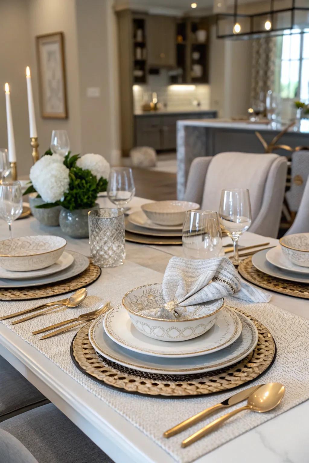 Layered place settings give a sophisticated table appeal.
