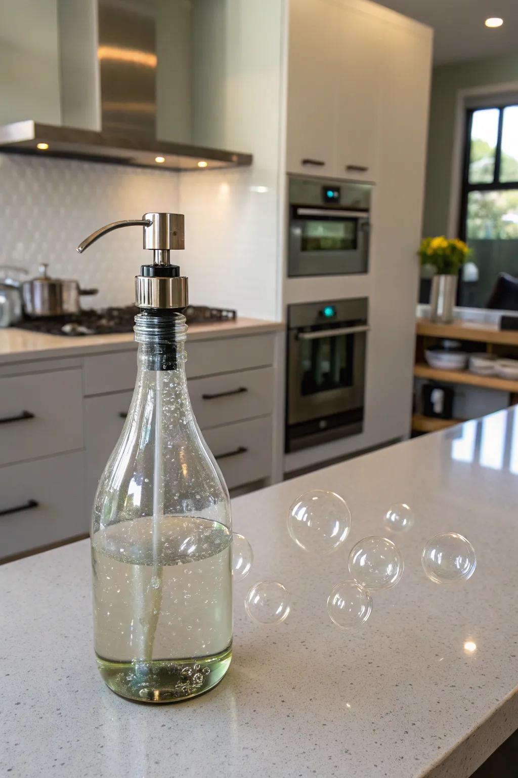 Repurposing wine bottles brings a personal touch to your kitchen.