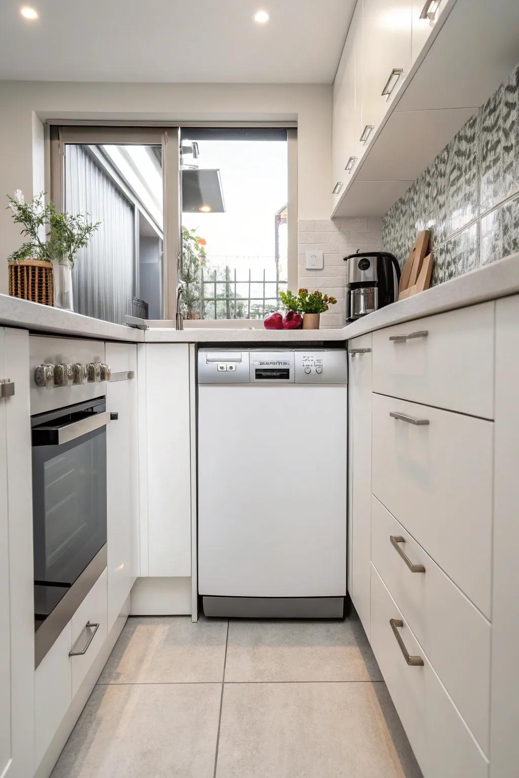 Slim dish machine made to fit perfectly in tight spaces.