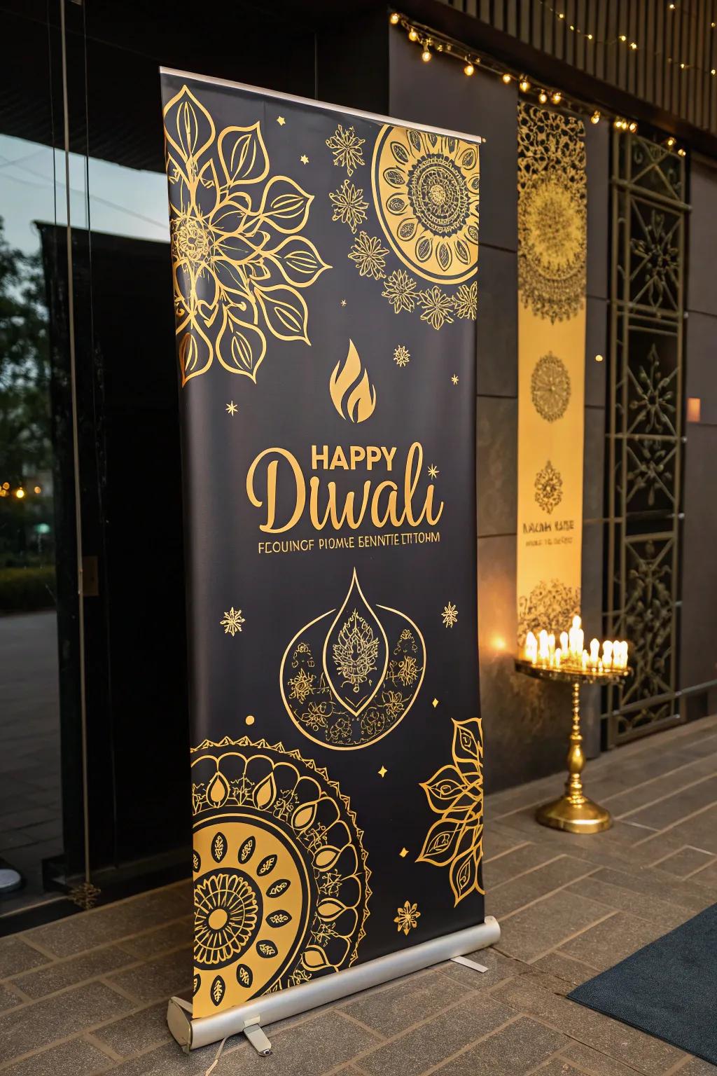 An elegant Diwali poster highlighting gold details and designs.