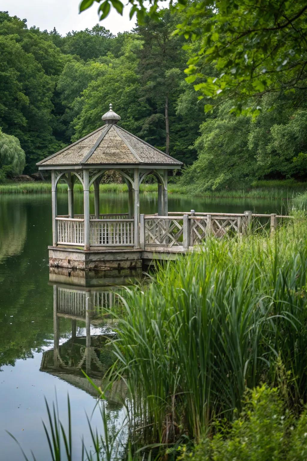 A floating gazebo provides an exceptional and peaceful experience right on the water.