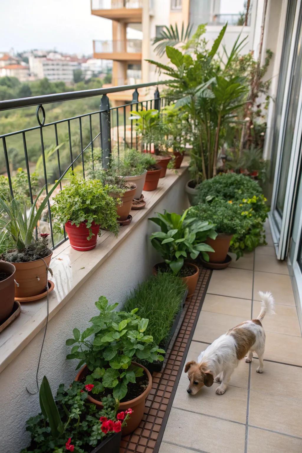 Dog-friendly greenery gives a green accent to any balcony.
