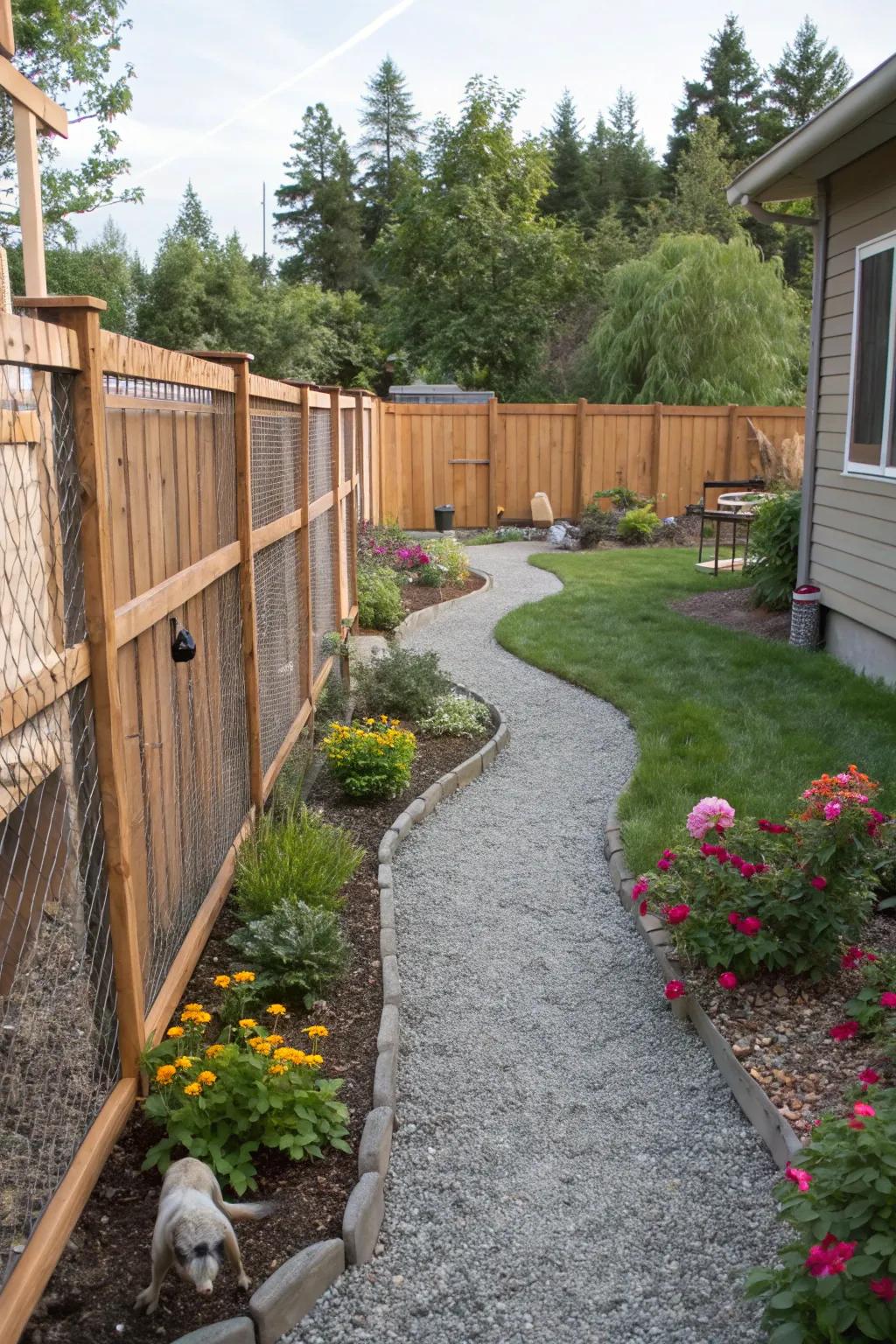 Crushed stone routes contribute toughness and appeal to your dog enclosure.
