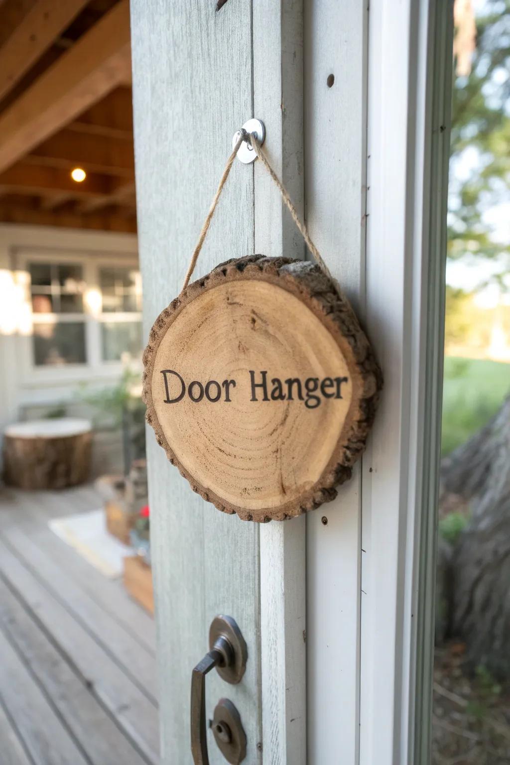 Embrace a rustic vibe with a natural wooden door decor.