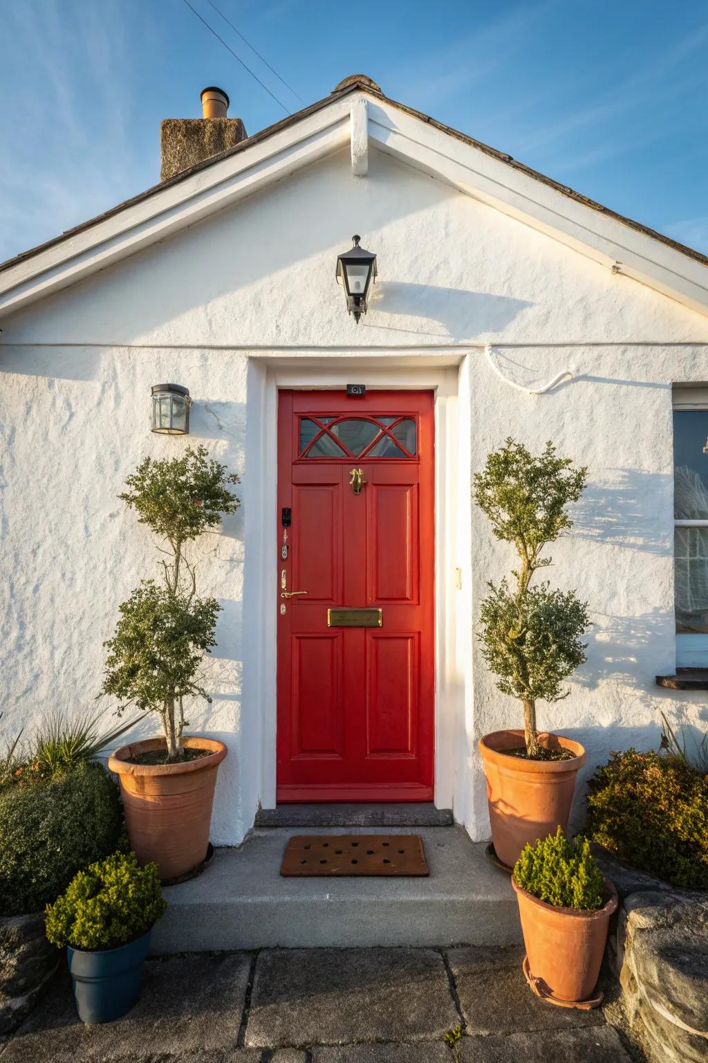 Make a memorable impression with a front door that captivates with its vibrant color.