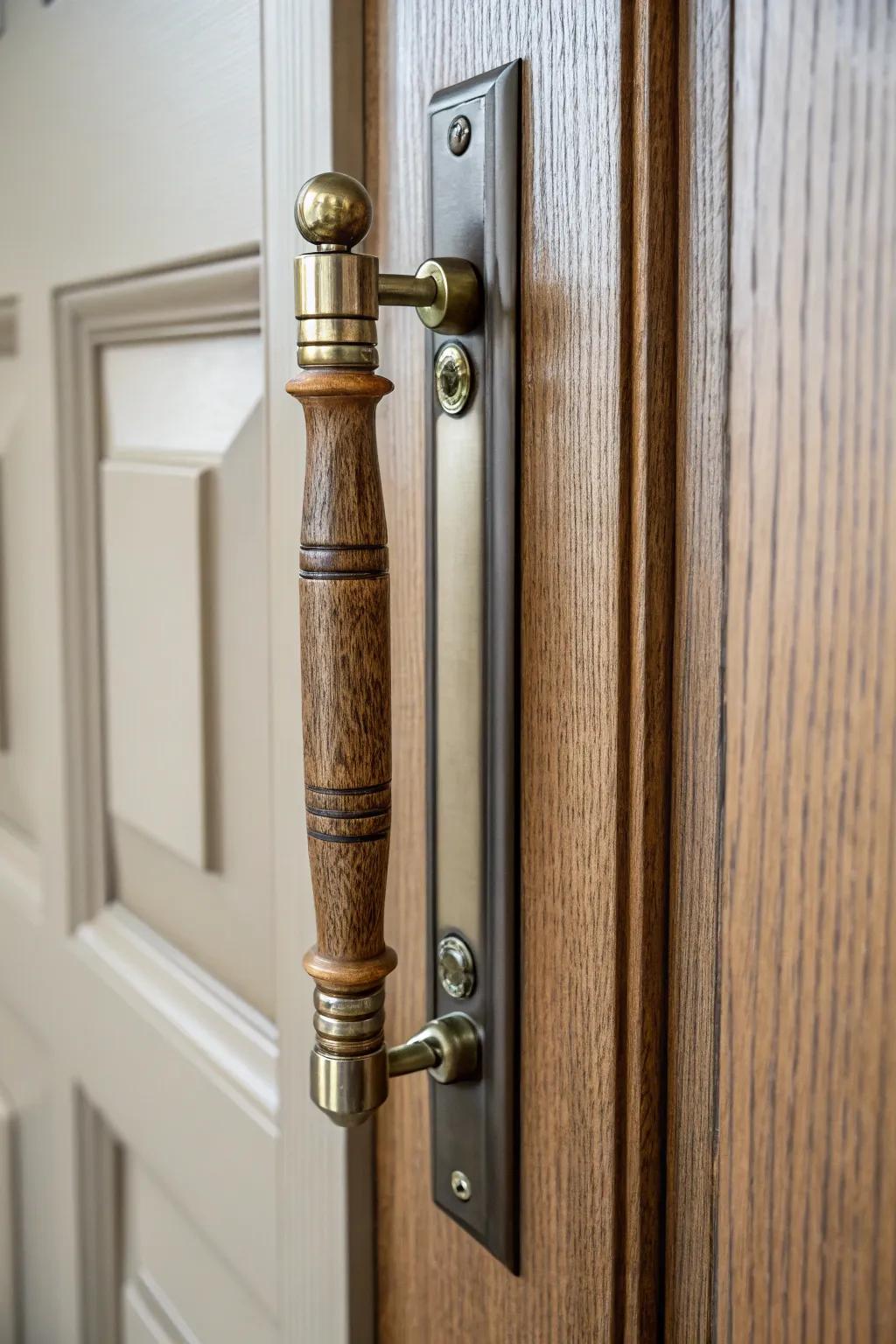 Mixed material handles combine contemporary with traditional.