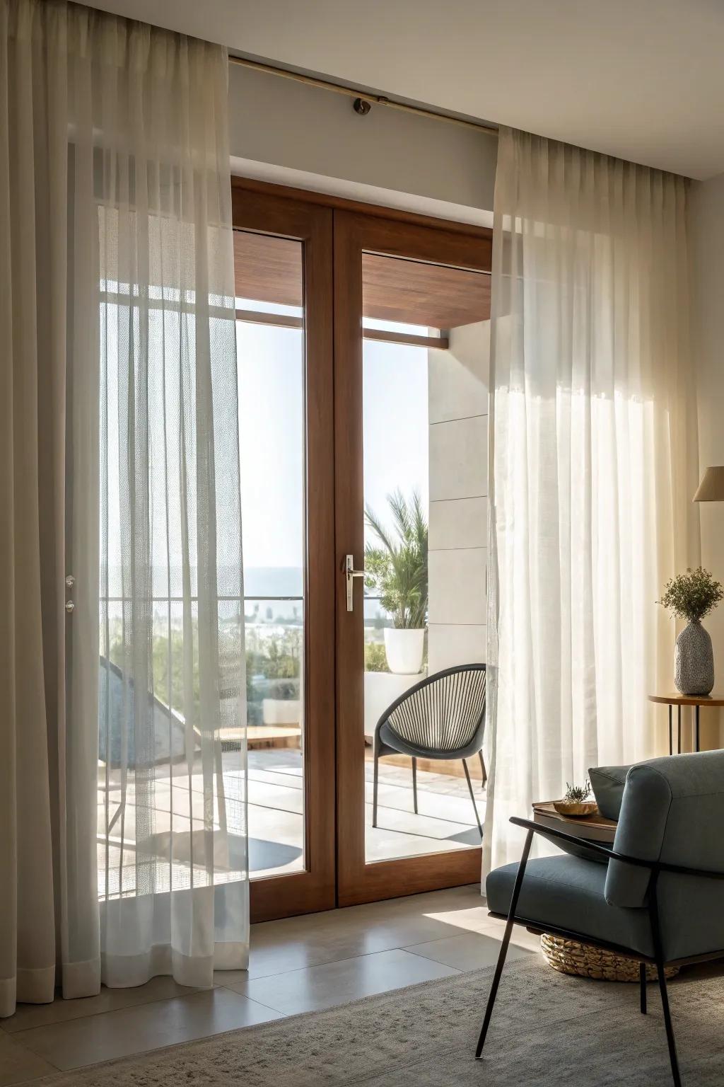 Manage lighting while keeping spaces bright with airy drapes.