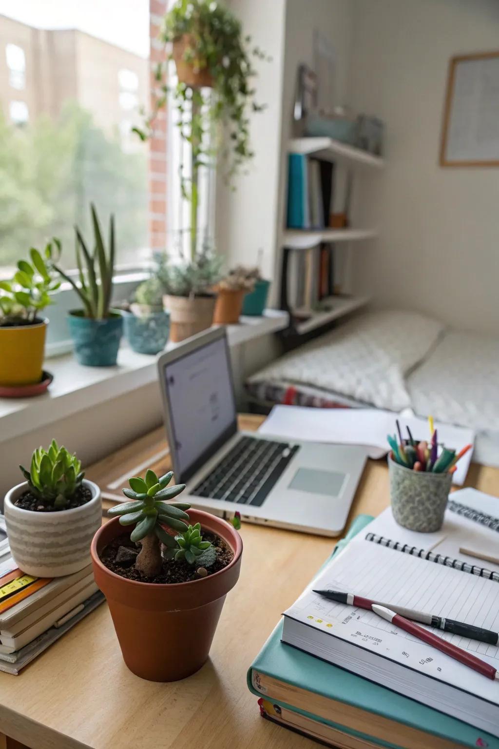 Even one small plant can breathe life into your dorm room.