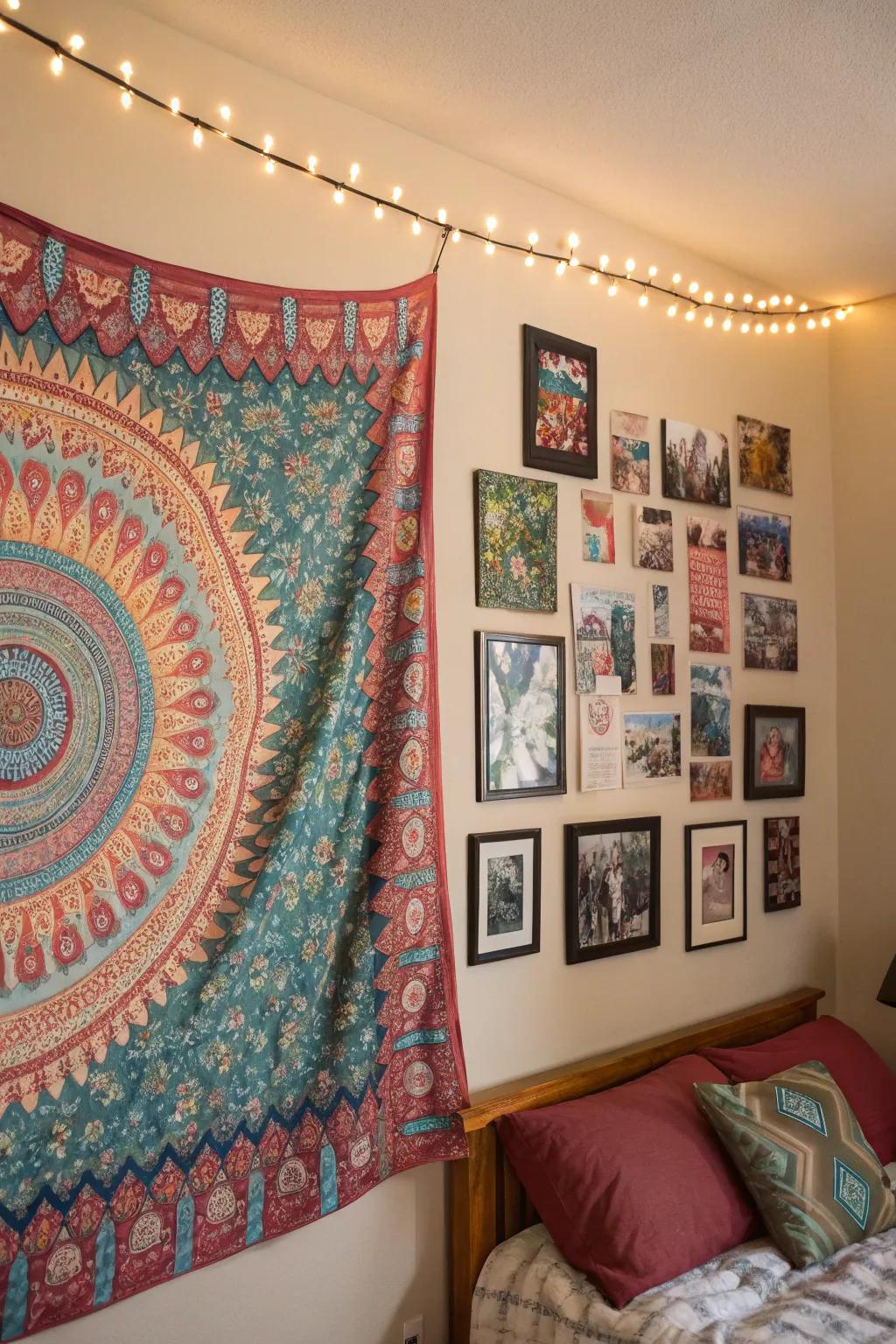 Wall art adds a personal touch to the dorm room.