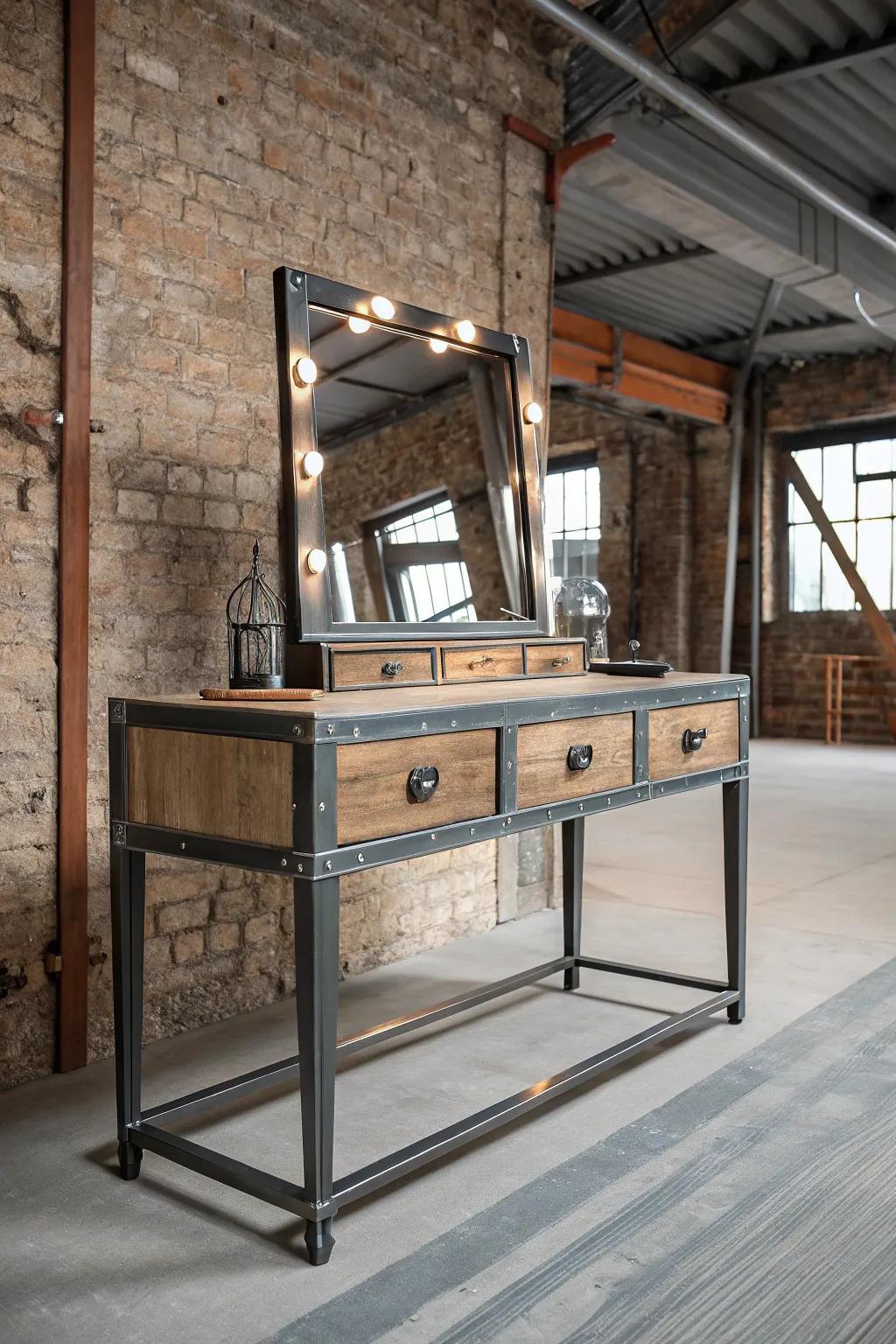 Incorporate a hint of industrial charm with metal and wood features.
