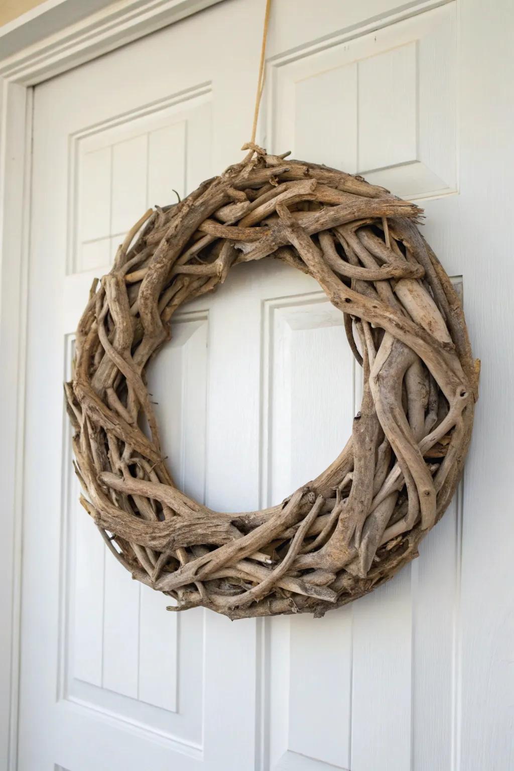 Circular found-wood designs provide a distinctive decorative component.