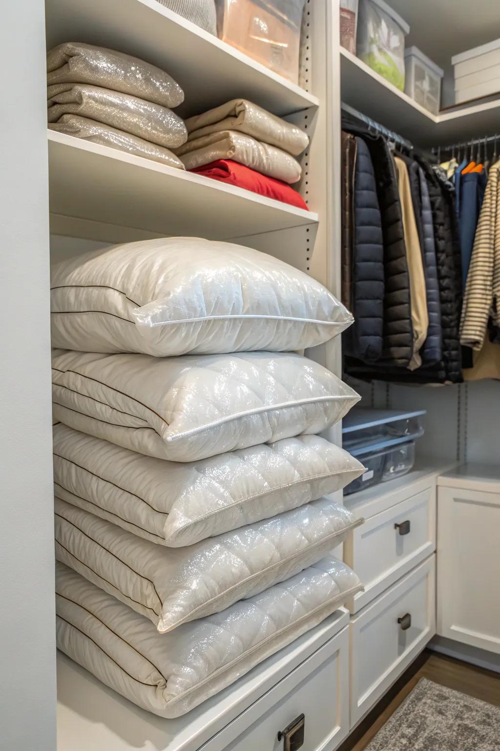 Vacuum storage bags are making the most of limited space.