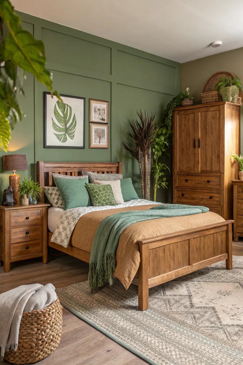 Bedroom displaying a soothing earthy color scheme.