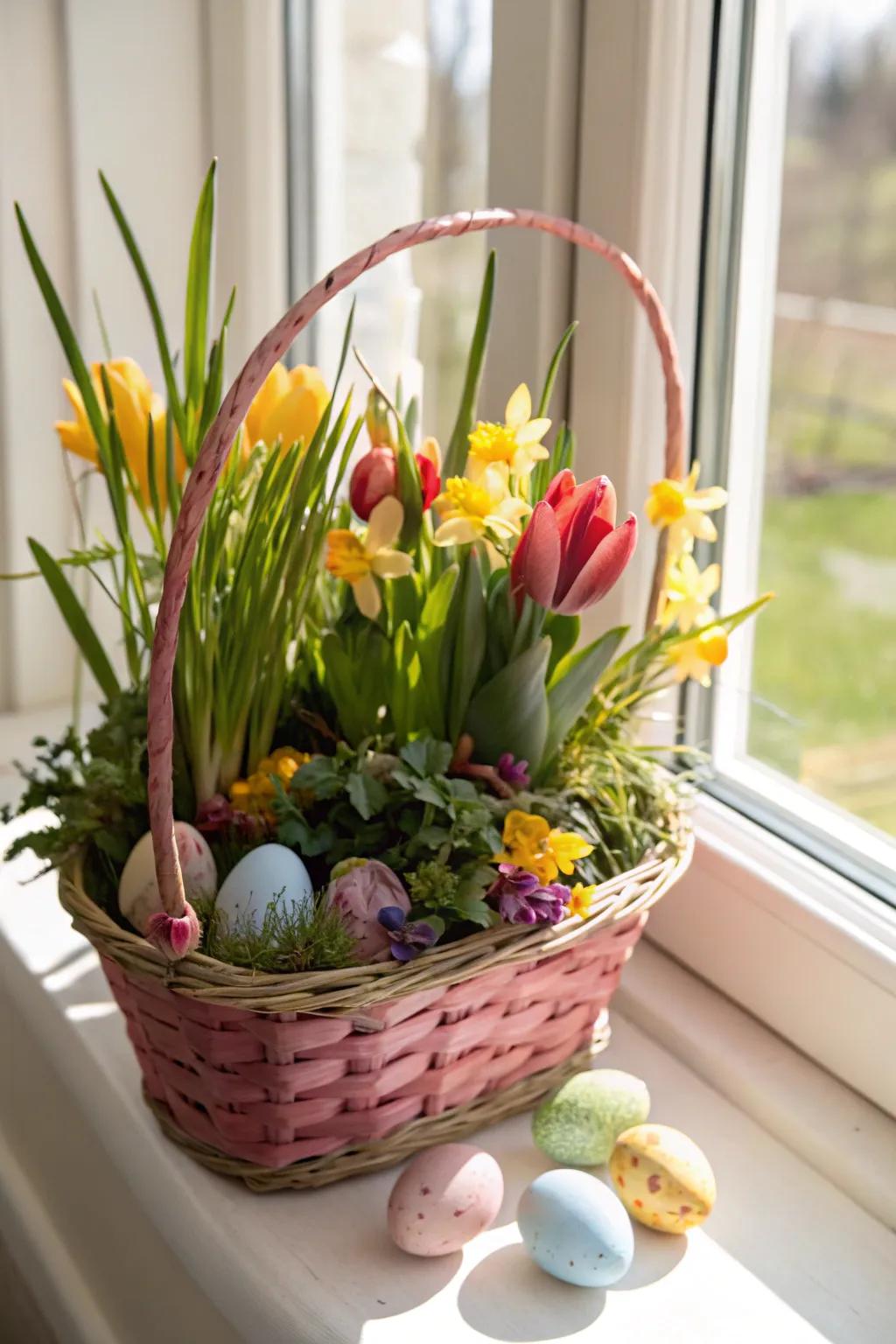 Invite the beauty of the outdoors inside with a springtime foliage Easter basket.