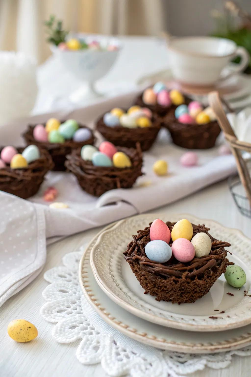 Delectable sweet chocolate nests make for a fun and tasty treat.