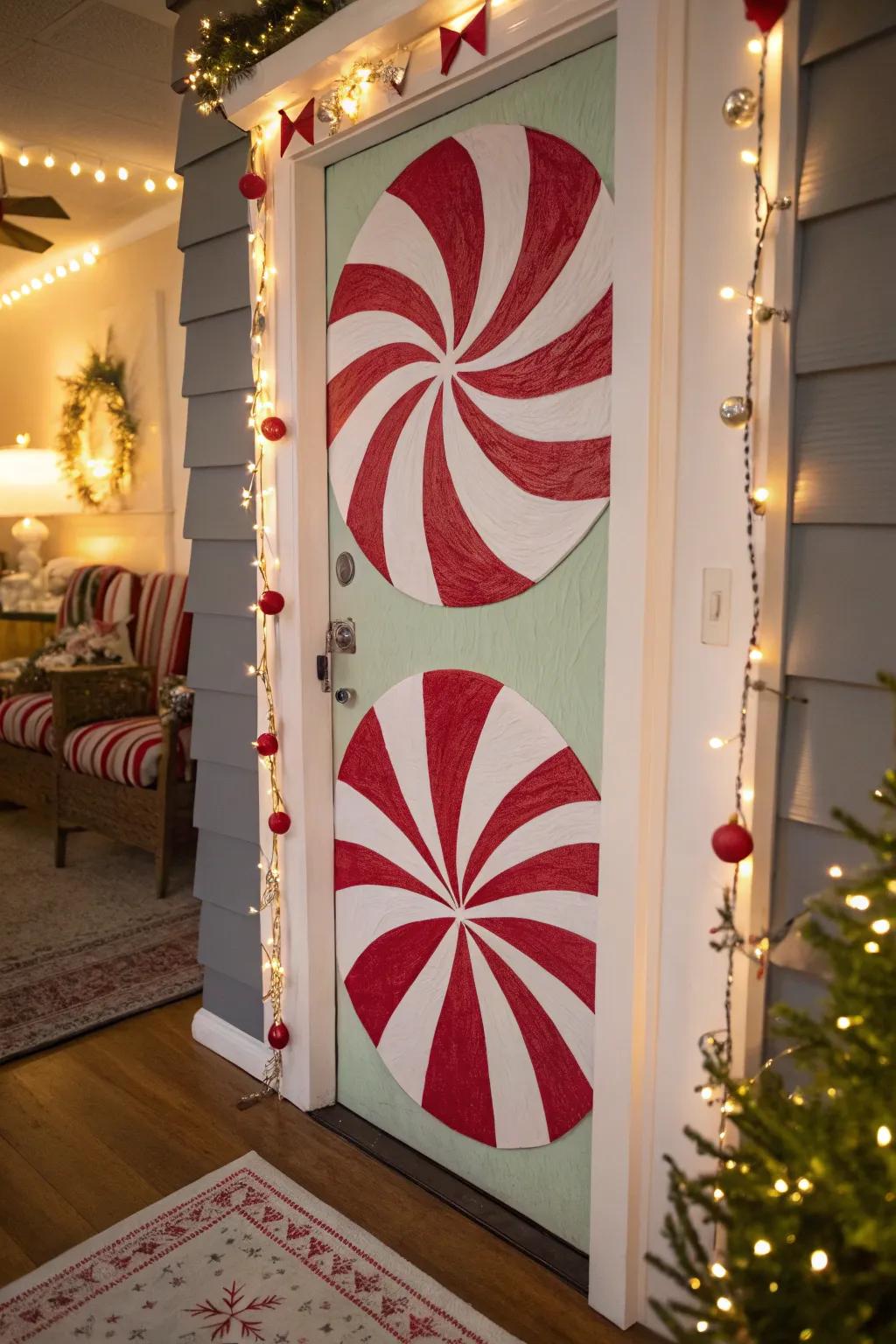 Minty rounds contribute a traditional holiday charm to any door.