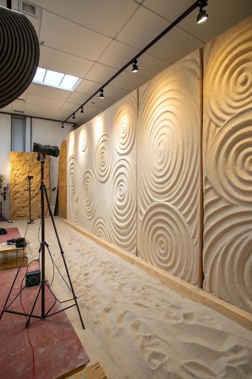 Granular gyration art establishes an artistic focal attraction.