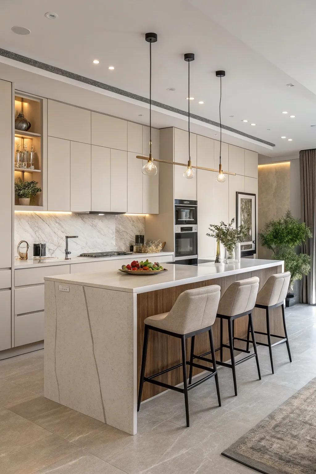 A minimalist kitchen island displaying modern elegance.