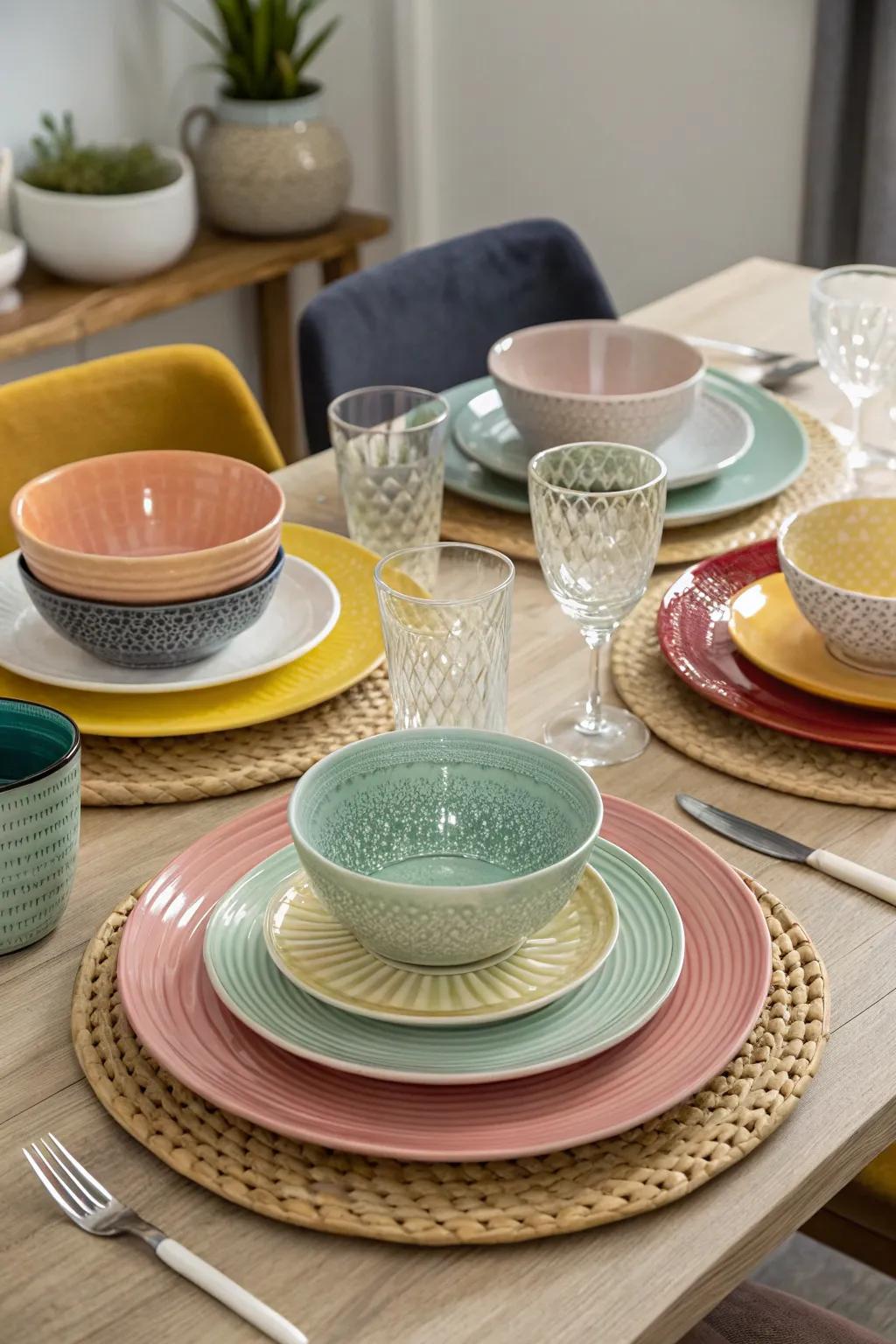 Layered dinnerware introduces depth and visual appeal to the table.