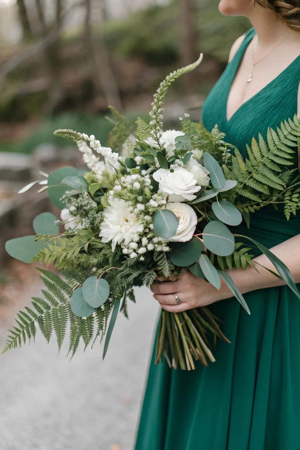 A fresh arrangement combining greenery with elegant blossoms.