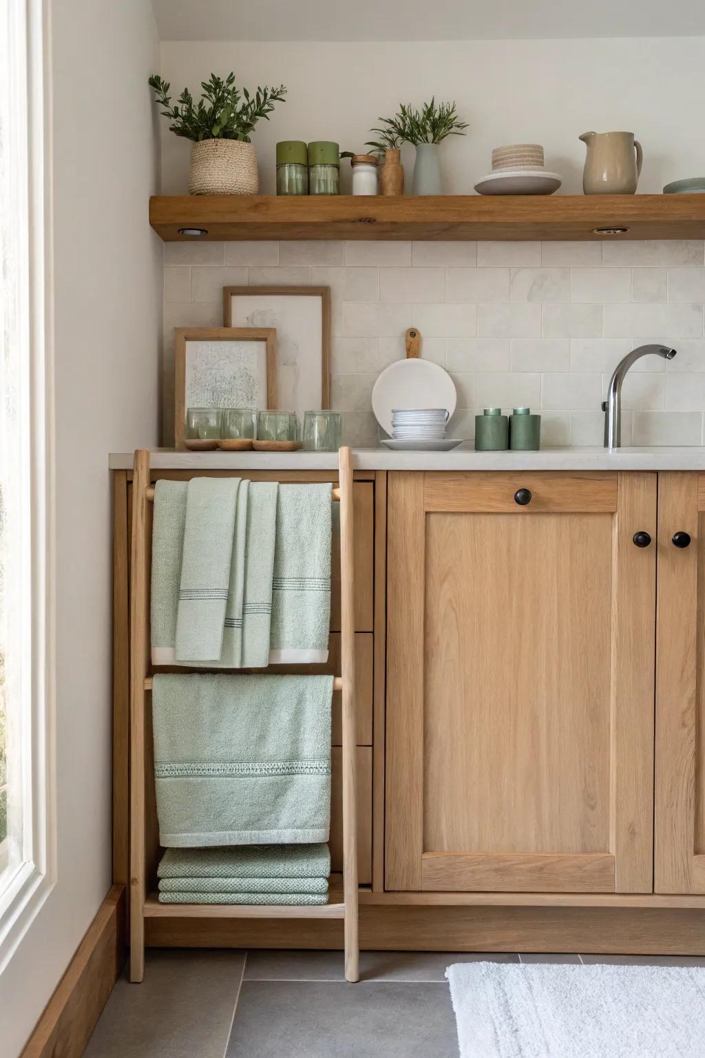 A handy towel rack on the side of the cabinet keeps your essentials right where you need them.