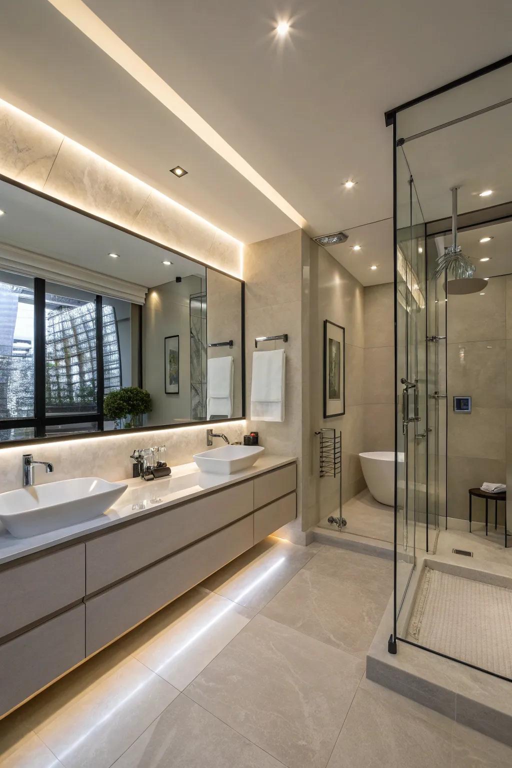 Sleek fittings in a modern ensuite create a clean and refined aesthetic.