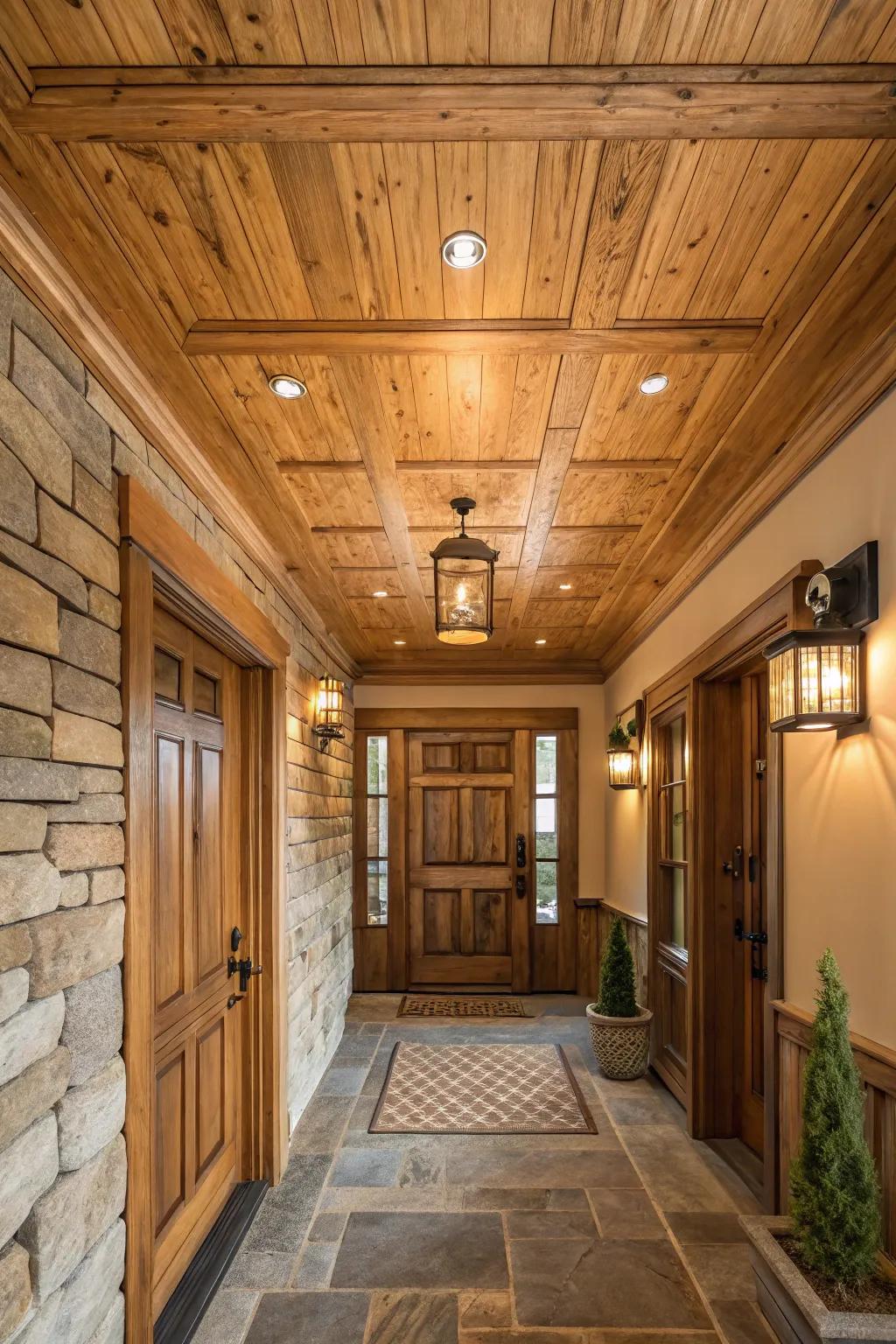 Timber paneling brings a touch of rustic warmth to your entryway.