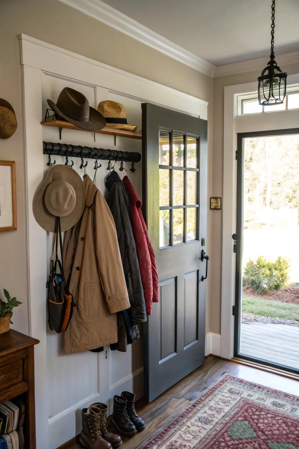 Over-the-door hooks are the perfect storage solution.