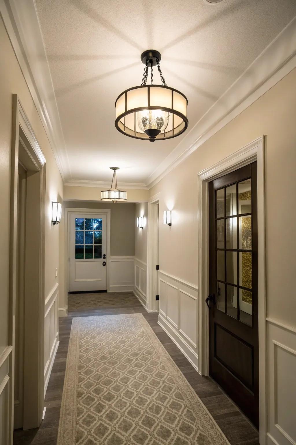A small foyer with a flush mount ceiling light, great for spaces with low ceilings.