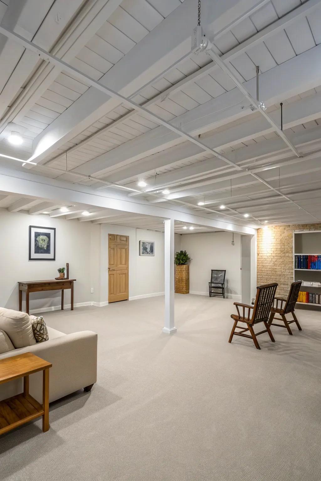 A bright, breezy basement with a painted surface.