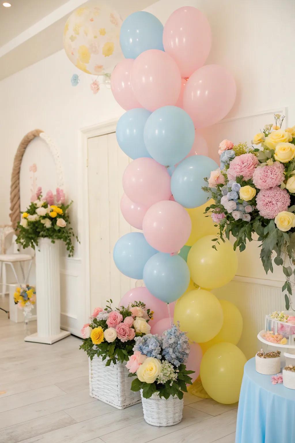 Gentle shades and floral accents establish a magical fairy party atmosphere.