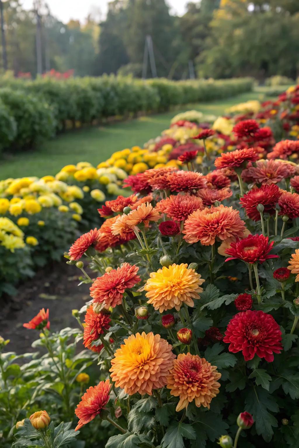 Chrysanthemums bring a cheerful splash of color.