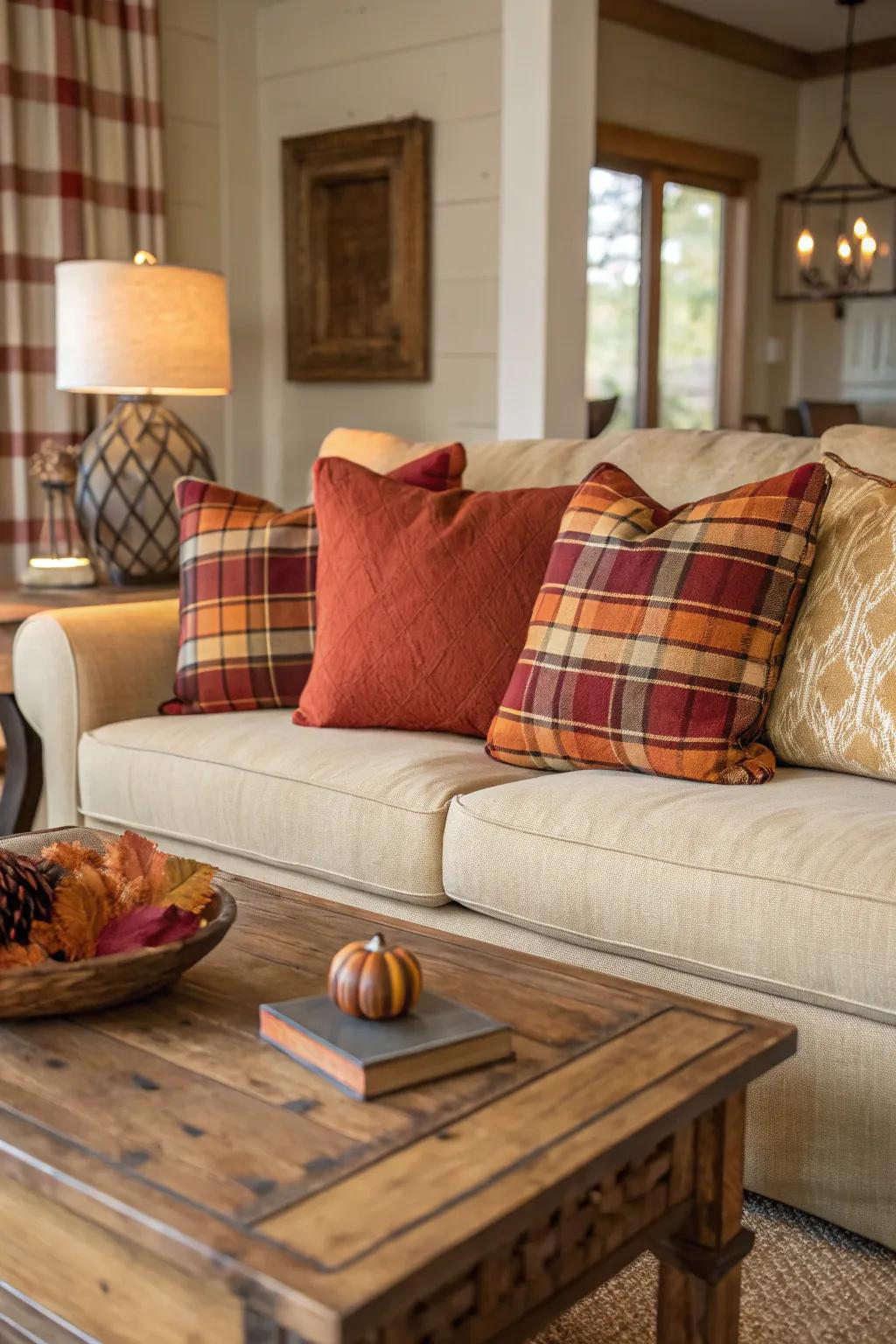 Plaid pillows add a hint of rustic elegance to any space.