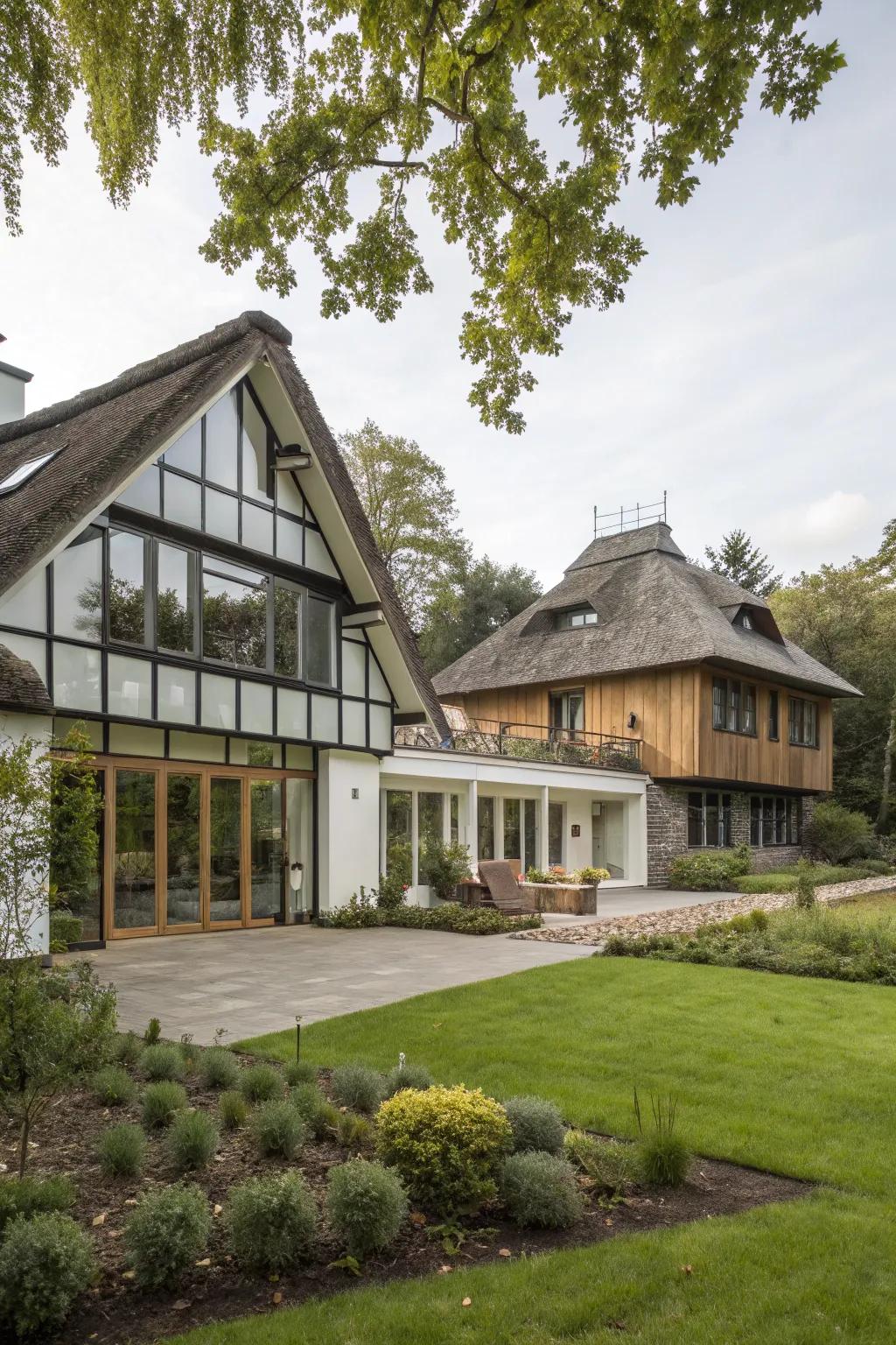 A harmonious fusion of architectural styles in a compound.