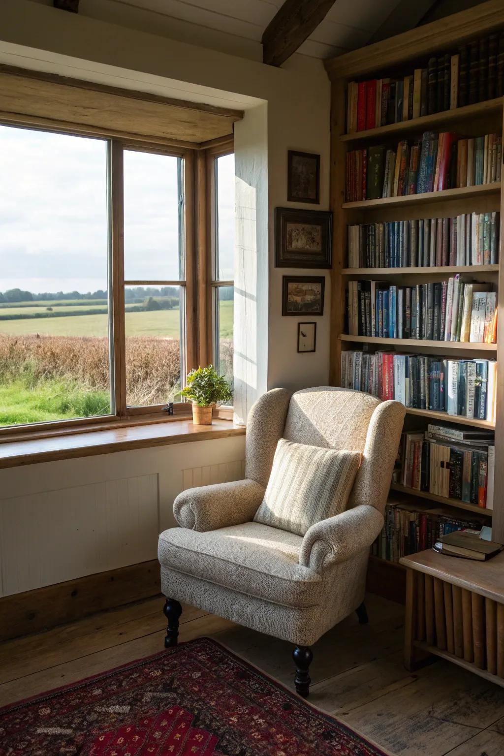 An inviting reading nook ideal for moments of relaxation and sparking ideas.