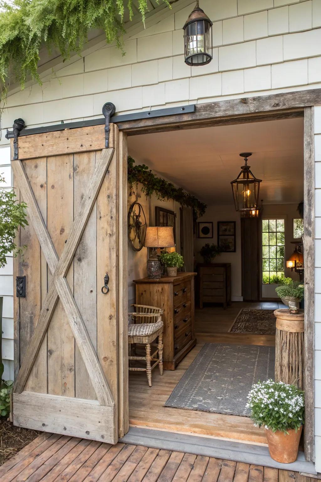 A delightful entryway displaying a rolling stable door for added persona.