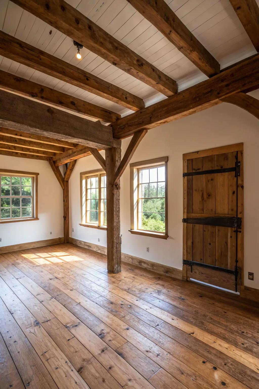 Rustic timber elements that characterize rustic style.