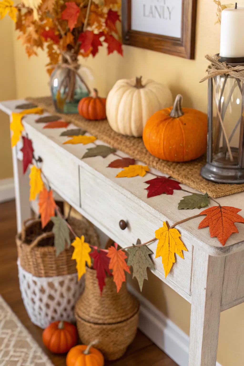 Any hallway will feel more welcoming in the fall with felt leaf garlands.