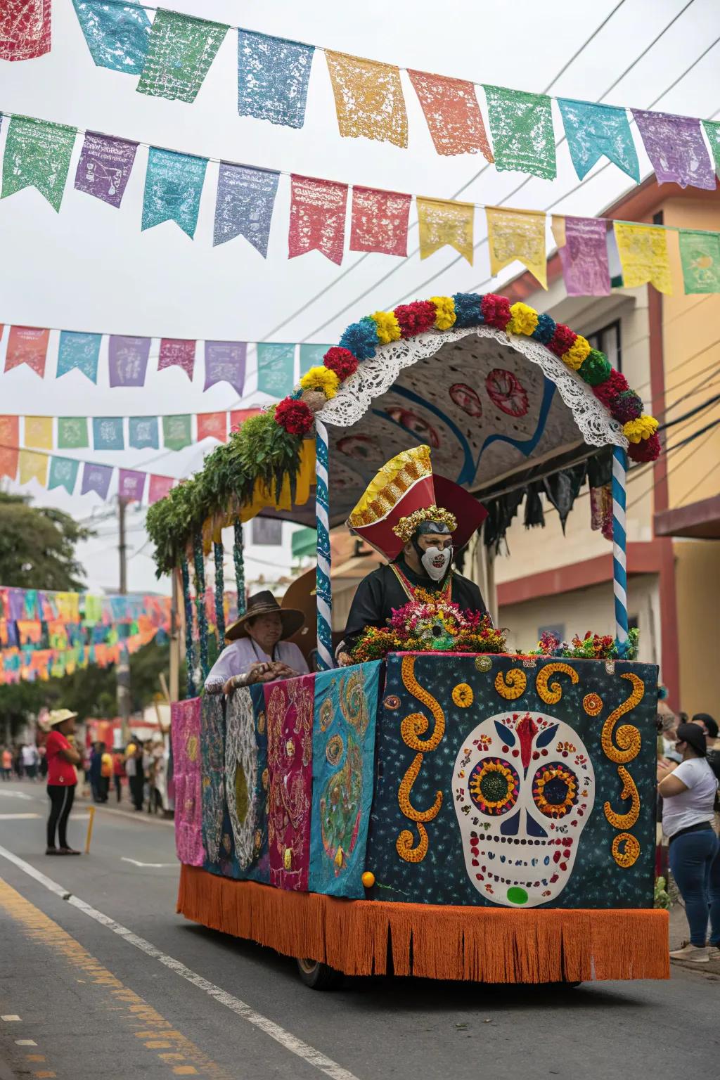 Cultural symbols infusing tradition into the float.