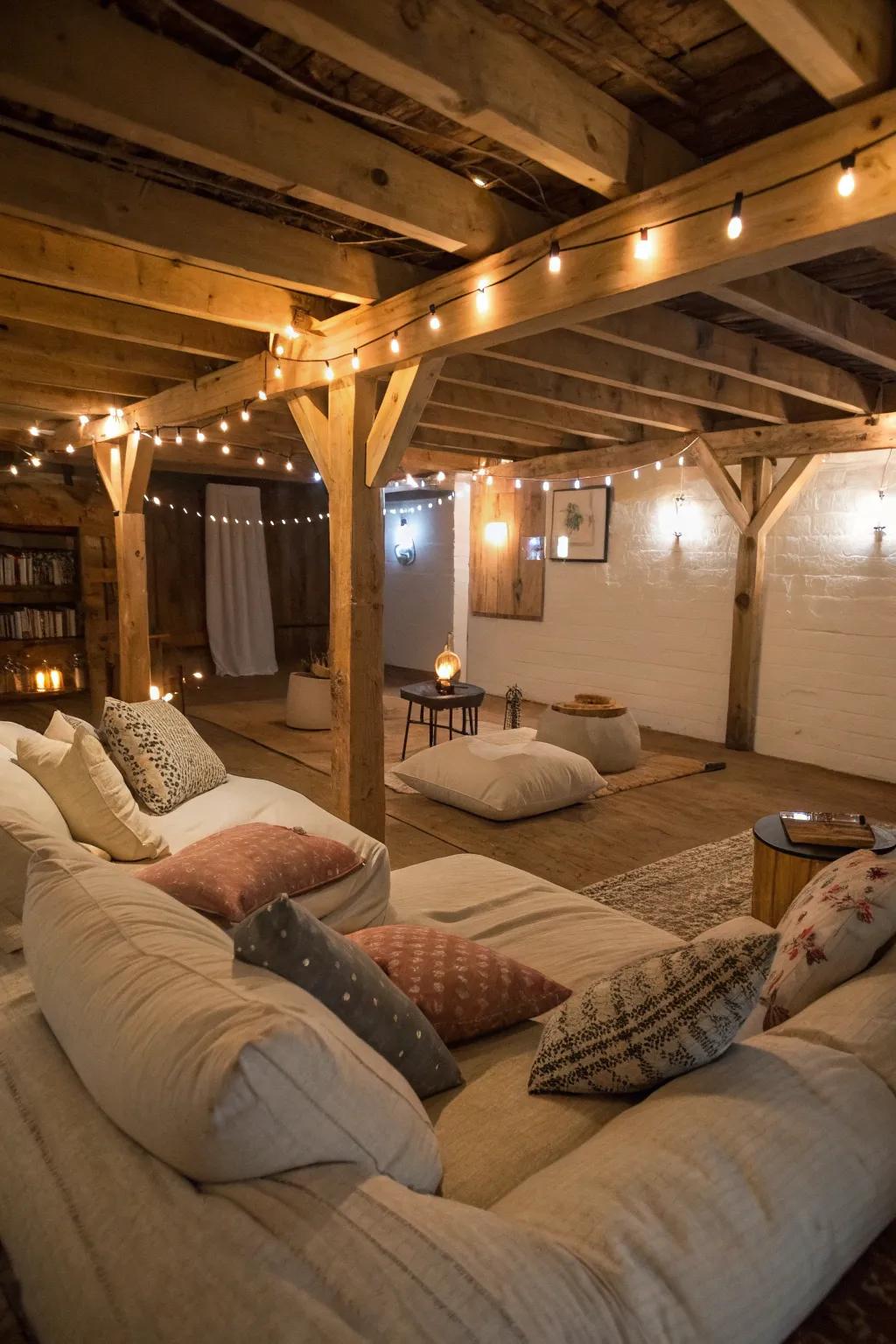 Unwind in a cozy lounge retreat within your crawl space.