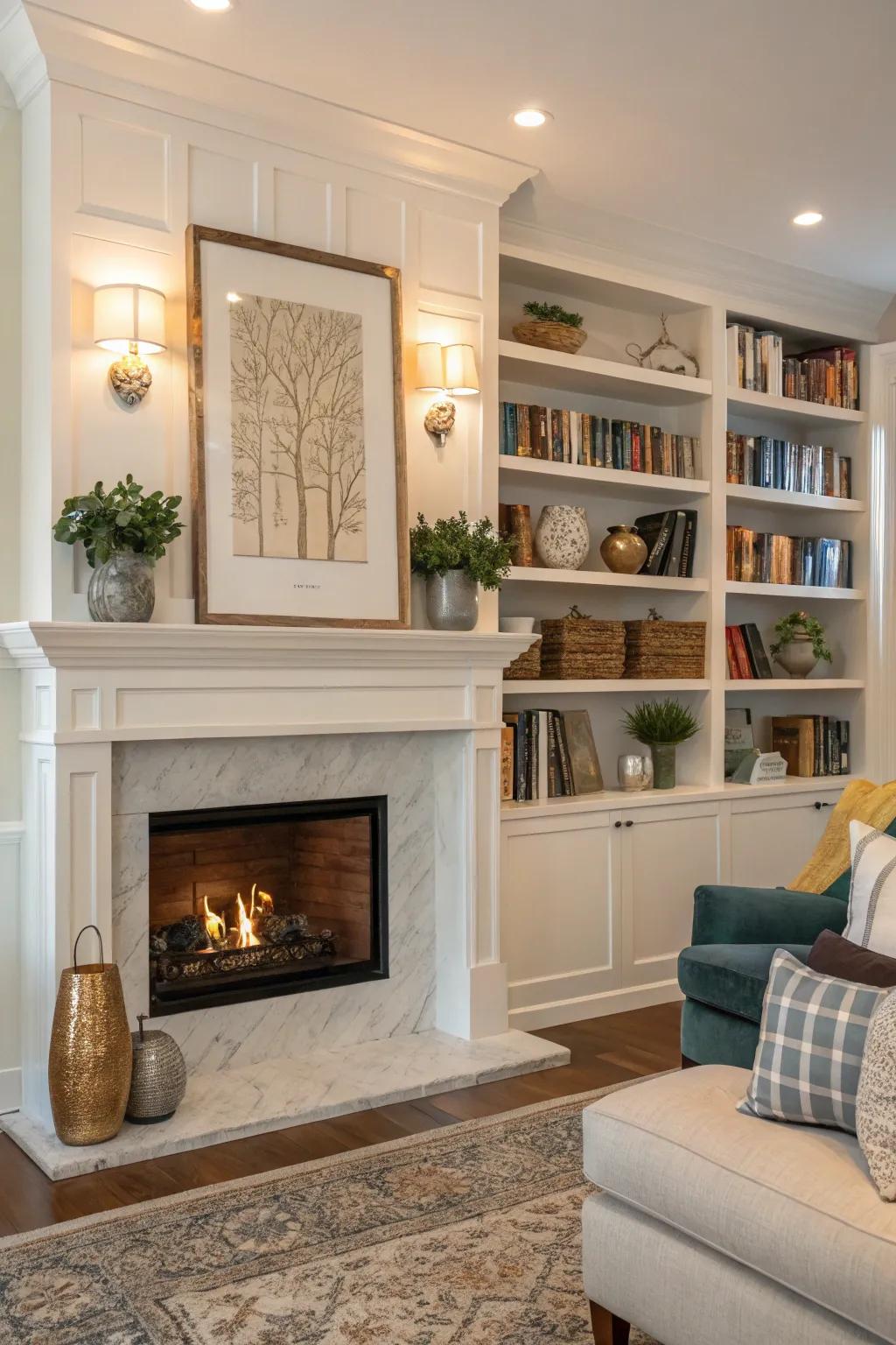 Harmonize elegance and storage with fitted bookcases around your fireplace.