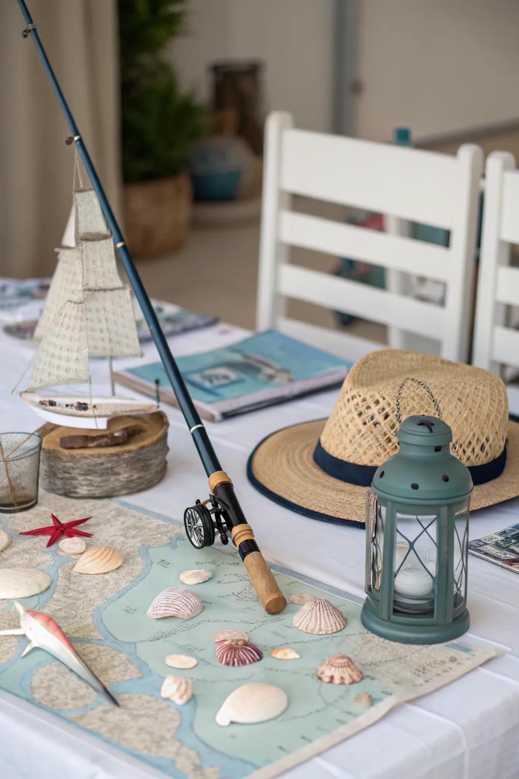 An angling tool centerpiece brings the ocean's allure to your dining experience.
