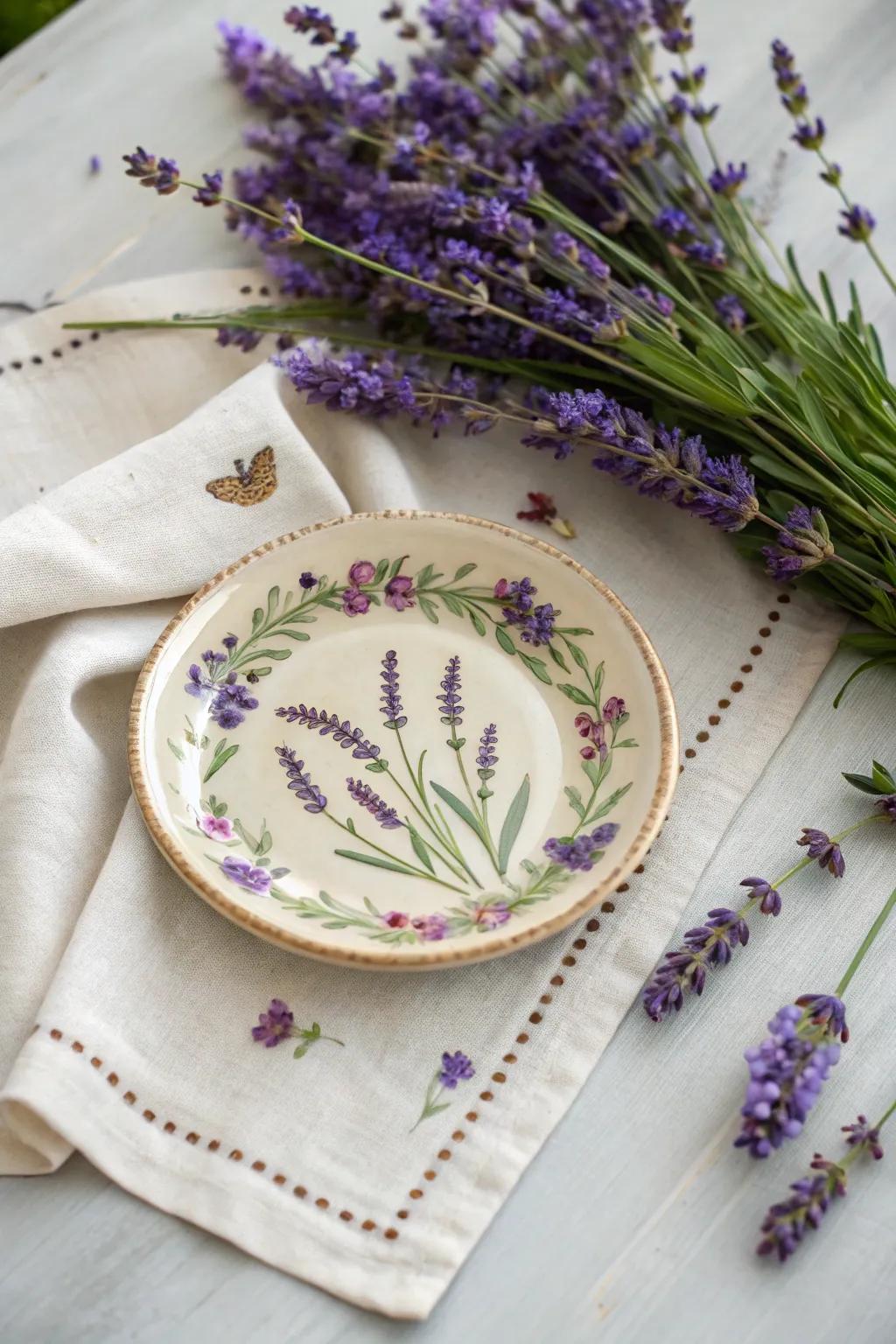 Lavender motifs impart a calming influence to your plates.